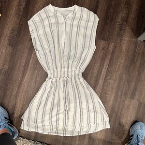 Rails Striped Linen Dress with button neck, elastic waist. Size Small